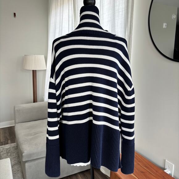 GAP 24/7 Split Hem Turtleneck Sweater Navy White Striped Cottage Sailing Size XL - Picture 7 of 9